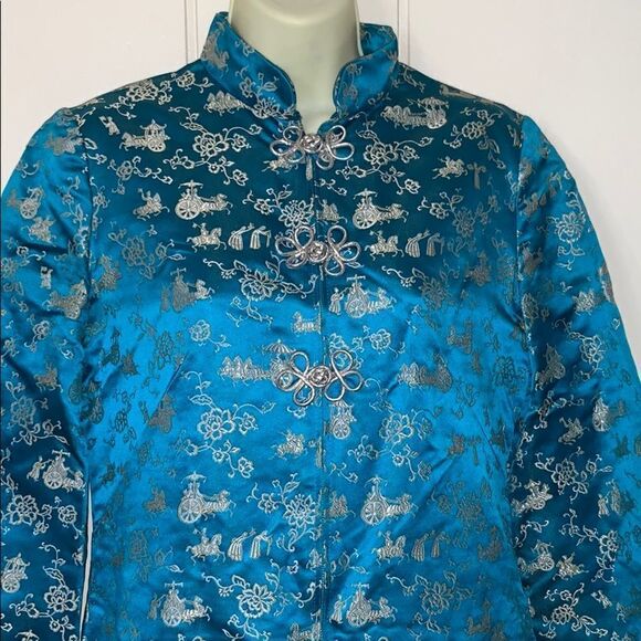 Vintage Oriental turquoise & silver tapestry gown - Picture 4 of 8